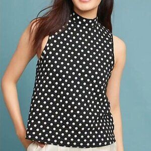 Anthropologie Postmark Sleeveless Mock Neck Top XS Polka Dot Black White
